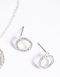 Silver Circle Diamante Necklace and Earrings Set - link has visual effect only