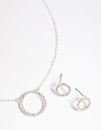 Silver Circle Diamante Necklace and Earrings Set - link has visual effect only