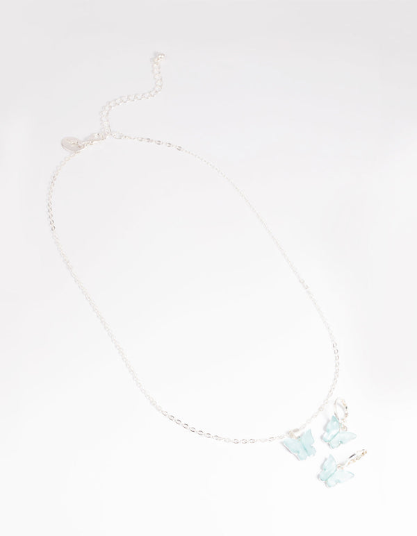 Blue Butterfly Necklace and Earrings Set