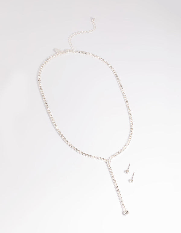 Diamante Lariat Necklace and Earrings Set
