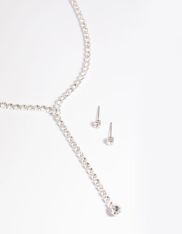 Diamante Lariat Necklace and Earrings Set