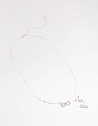 Silver Diamante Infinity Necklace and Earrings Set - link has visual effect only