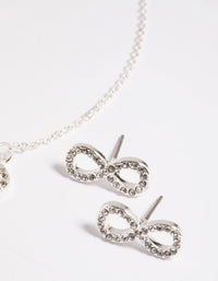 Silver Diamante Infinity Necklace and Earrings Set - link has visual effect only