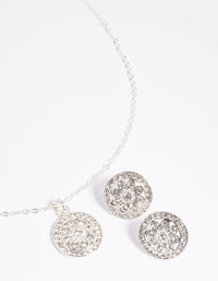 Diamante Flower Pave Necklace and Earrings Set - link has visual effect only