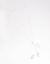 Silver Pearl Necklace and Earrings Set - link has visual effect only