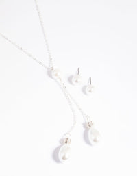 Silver Pearl Necklace and Earrings Set - link has visual effect only