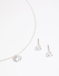Silver Dainty Diamante Necklace and Earrings Set - link has visual effect only