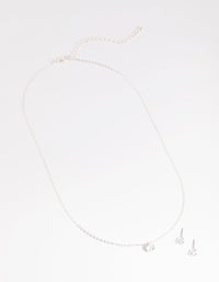 Silver Dainty Diamante Necklace and Earrings Set - link has visual effect only