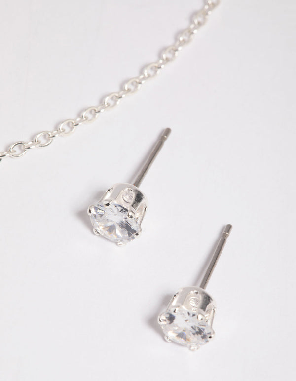 Silver Dainty Diamante Necklace and Earrings Set