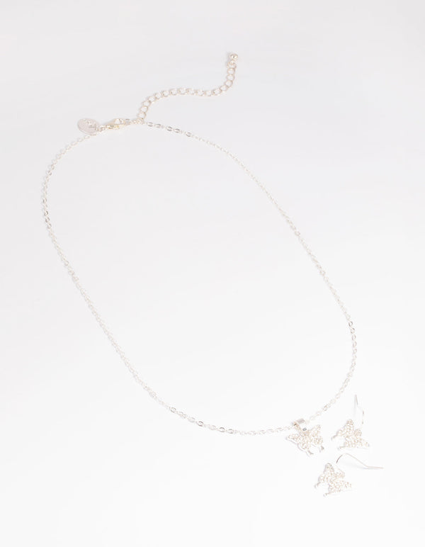 Diamante Pave Butterfly Necklace and Earrings Set