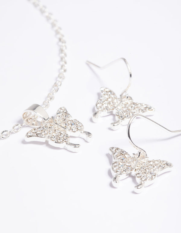 Diamante Pave Butterfly Necklace and Earrings Set