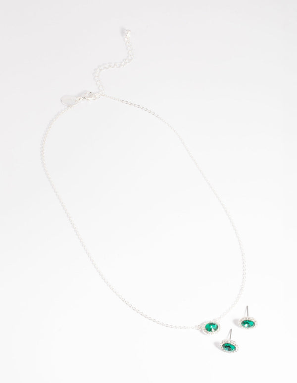 Green Stone Necklace and Earrings Set