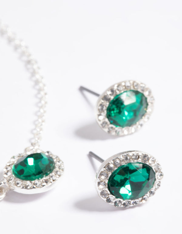 Green Stone Necklace and Earrings Set