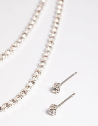 Silver Diamante Layered Necklace and Earrings Set - link has visual effect only