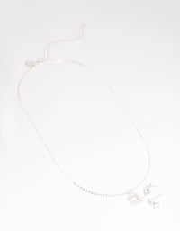 Silver Diamante Cushion Cut Necklace and Earrings Set - link has visual effect only