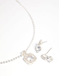Silver Diamante Cushion Cut Necklace and Earrings Set - link has visual effect only