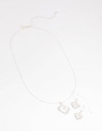 Silver Diamante Heart Necklace and Earrings Set - link has visual effect only