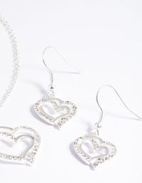 Silver Diamante Heart Necklace and Earrings Set - link has visual effect only