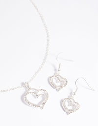 Silver Diamante Heart Necklace and Earrings Set - link has visual effect only
