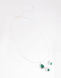 Green Pear Stone Necklace and Earrings Set - link has visual effect only