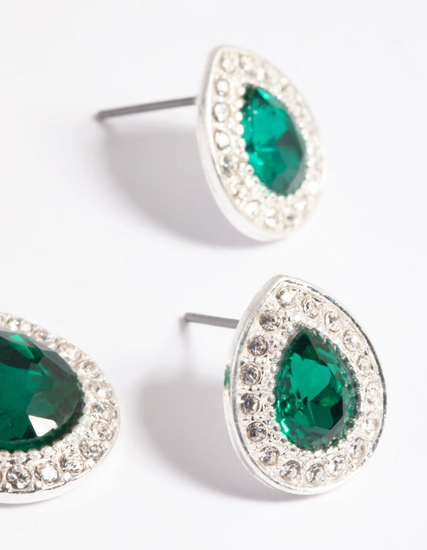 Green Pear Stone Necklace and Earrings Set