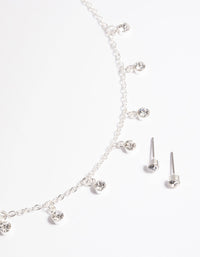 Silver Diamante Droplets Necklace and Earrings Set - link has visual effect only