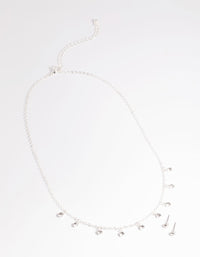 Silver Diamante Droplets Necklace and Earrings Set - link has visual effect only