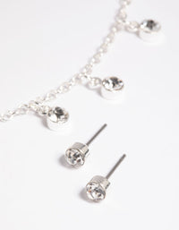 Silver Diamante Droplets Necklace and Earrings Set - link has visual effect only