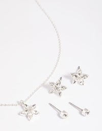Silver Flower Necklace and Earrings Set - link has visual effect only