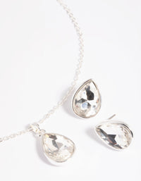 Silver Diamante Pear Necklace and Earrings Set - link has visual effect only