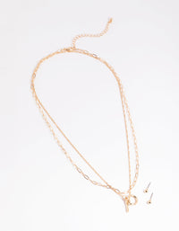 Gold Fob Necklace and Earrings Set - link has visual effect only