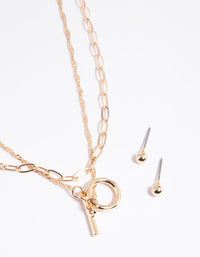 Gold Fob Necklace and Earrings Set - link has visual effect only
