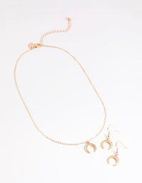 Gold Crescent Diamante Necklace and Earrings Set - link has visual effect only
