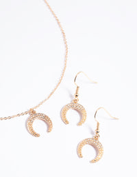 Gold Crescent Diamante Necklace and Earrings Set - link has visual effect only