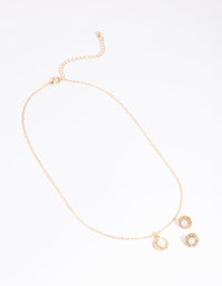 Gold Pearl Stone Necklace and Earrings Set - link has visual effect only