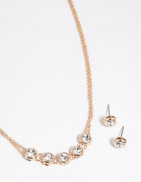 Gold Diamante Chain Necklace and Earrings Set - link has visual effect only