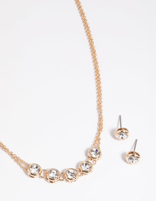 Gold Diamante Chain Necklace and Earrings Set
