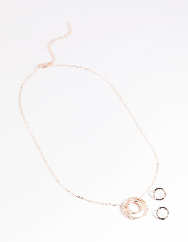 Gold Diamante Circle Necklace and Earrings Set