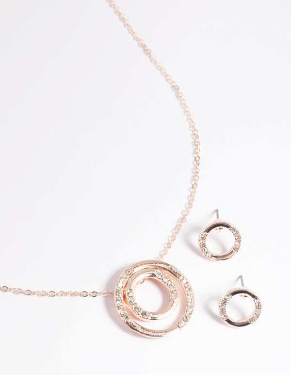 Gold Diamante Circle Necklace and Earrings Set
