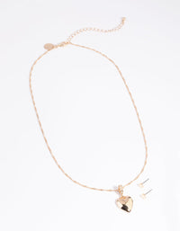Gold Diamante Heart Necklace and Earrings Set - link has visual effect only