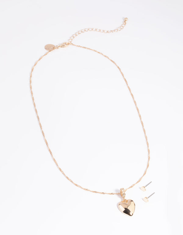 Gold Diamante Heart Necklace and Earrings Set