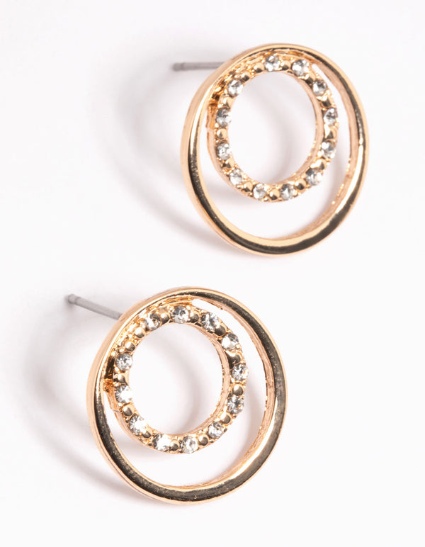 Gold Diamante Circle Necklace and Earrings Set
