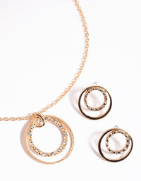 Gold Diamante Circle Necklace and Earrings Set - link has visual effect only