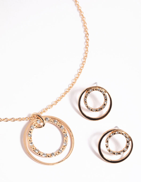 Gold Diamante Circle Necklace and Earrings Set