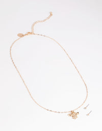Gold Diamante Bee Necklace and Earrings Set - link has visual effect only