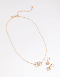 Gold Interlocked Heart Necklace and Earrings Set - link has visual effect only