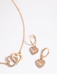 Gold Interlocked Heart Necklace and Earrings Set - link has visual effect only