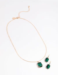 Emerald Green Necklace and Huggie Earrings Set - link has visual effect only