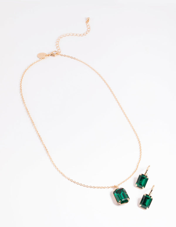 Emerald Green Necklace and Huggie Earrings Set