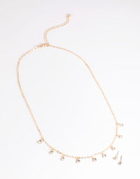 Gold Diamante Droplet Necklace and Earrings Set - link has visual effect only